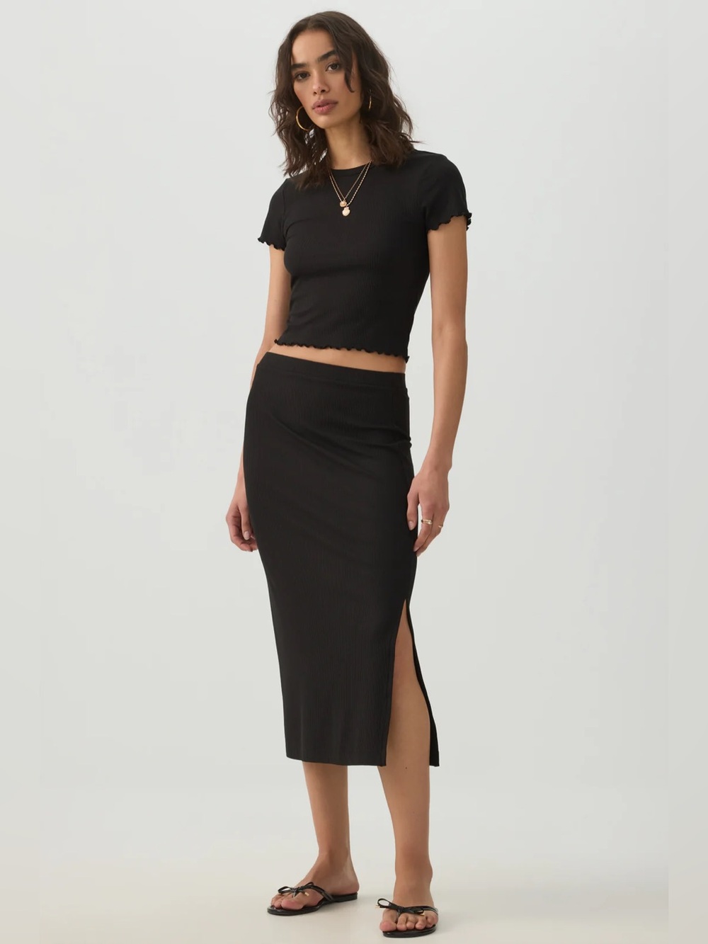 Oak + Fort Midi Ribbed Skirt